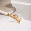 Stainless Steel Geometric Pearl Pendant Brooch With Electroplating Design