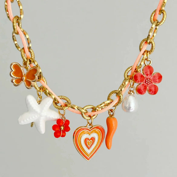 Stainless Steel Geometric Pendant Braided Rope Necklace Electroplated For Women
