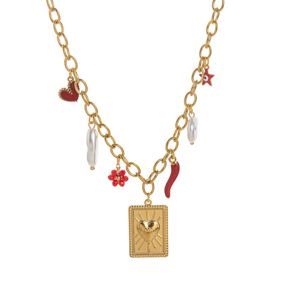 Stainless Steel Geometric Pendant Braided Rope Necklace Electroplated For Women