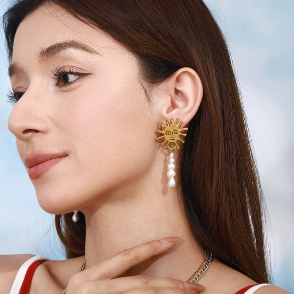 Stainless Steel Geometric Pendant Earrings For Women Electroplated Simple Style Nonfading