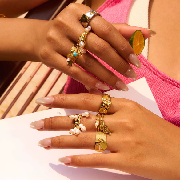 Stainless Steel Geometric Pendant Ring Electroplated Women's Jewelry