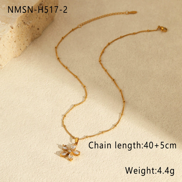 Stainless Steel Geometric Petal Pendant Necklace 18K Gold Plated For Women