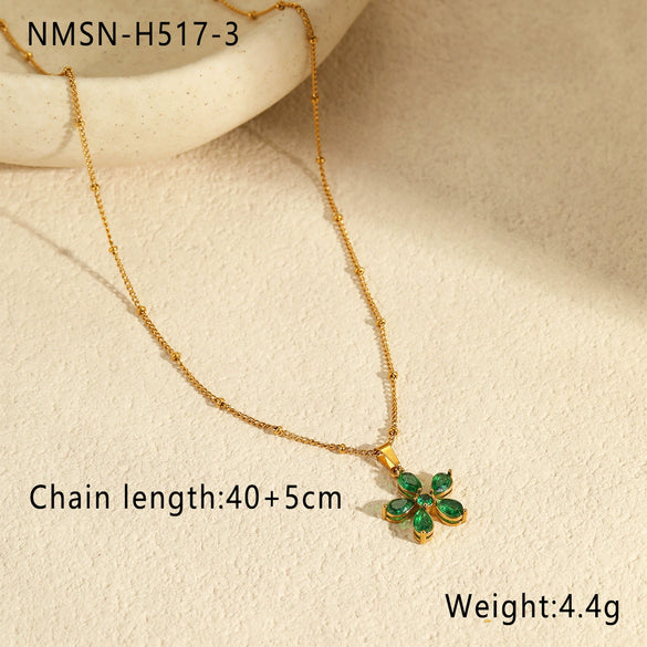 Stainless Steel Geometric Petal Pendant Necklace 18K Gold Plated For Women