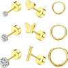 Stainless Steel Geometric Plant Flowers Style Electroplated Piercing Jewelry Ear Studs Ear Bone Nails Barbell Wafer Earrings Combination Suit