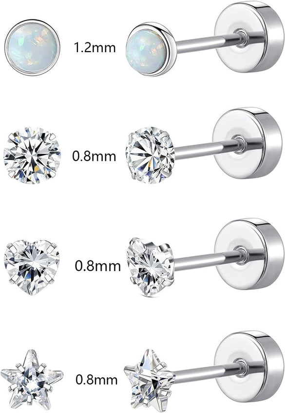 Stainless Steel Geometric Plant Flowers Style Electroplated Piercing Jewelry Ear Studs Ear Bone Nails Barbell Wafer Earrings Combination Suit