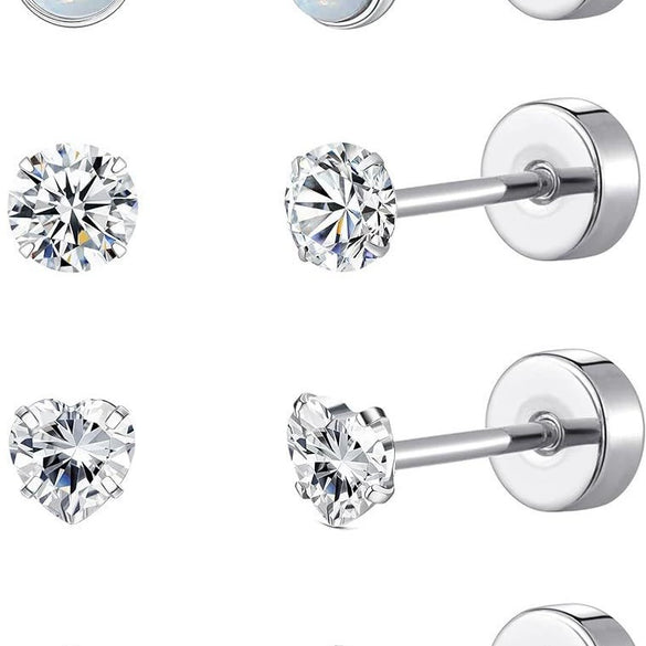 Stainless Steel Geometric Plant Flowers Style Electroplated Piercing Jewelry Ear Studs Ear Bone Nails Barbell Wafer Earrings Combination Suit