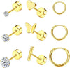 Stainless Steel Geometric Plant Flowers Style Electroplated Piercing Jewelry Ear Studs Ear Bone Nails Barbell Wafer Earrings Combination Suit