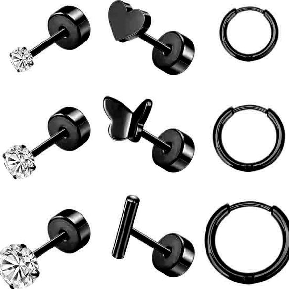 Stainless Steel Geometric Plant Flowers Style Electroplated Piercing Jewelry Ear Studs Ear Bone Nails Barbell Wafer Earrings Combination Suit