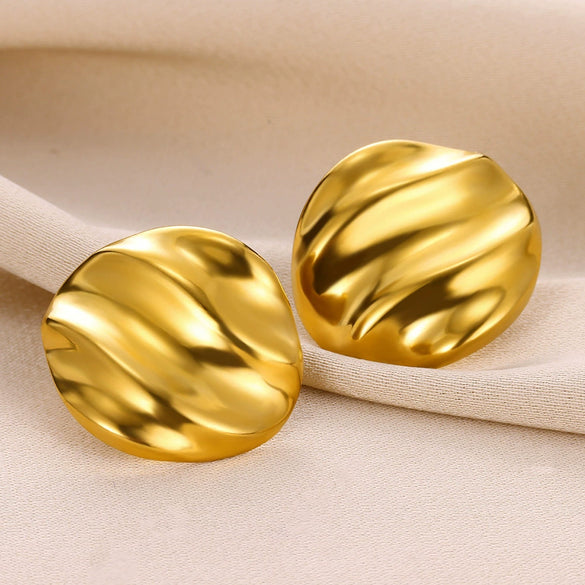 Stainless Steel Geometric Pleated Corrugated Light Luxury Style Women's Earrings With Electroplating