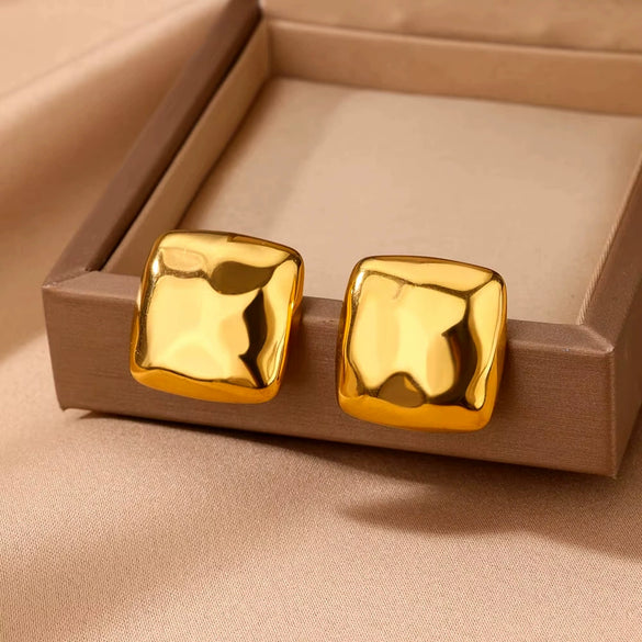 Stainless Steel Geometric Pleated Corrugated Light Luxury Style Women's Earrings With Electroplating