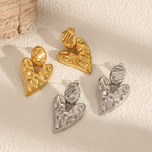 Stainless Steel Geometric Pleated Heart Shape Electroplated Women's Earrings