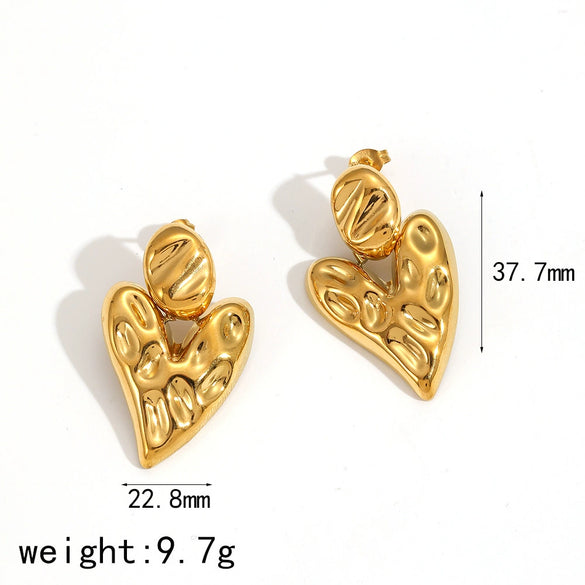 Stainless Steel Geometric Pleated Heart Shape Electroplated Women's Earrings