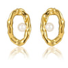 Stainless Steel Geometric Pleated Hollow Pearl Earrings For Women With Electroplating