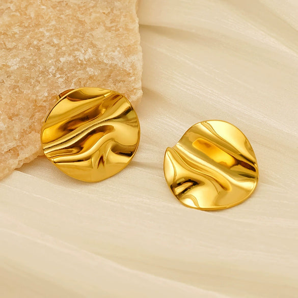 316L Stainless Steel Geometric Pleated Irregular Vacuum 18K Gold Plated Electroplated Women's Earrings