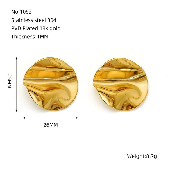316L Stainless Steel Geometric Pleated Irregular Vacuum 18K Gold Plated Electroplated Women's Earrings