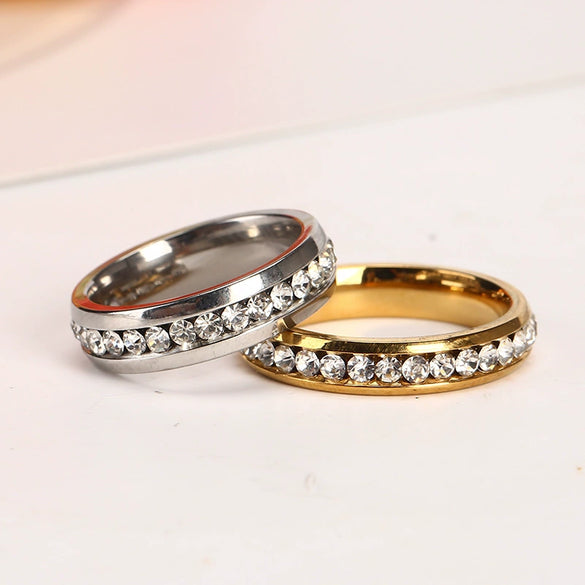 Stainless Steel Geometric Polished Single Row Inlay Ring For Men And Women Unisex Original Design Fashion Band