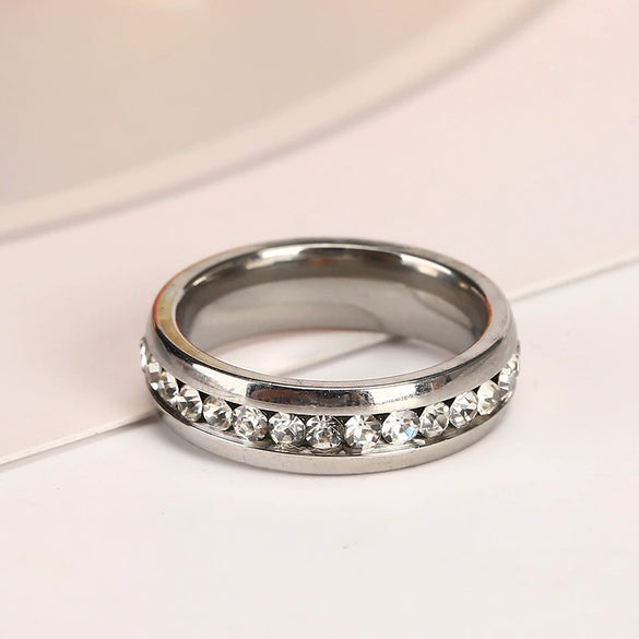 Stainless Steel Geometric Polished Single Row Inlay Ring For Men And Women Unisex Original Design Fashion Band