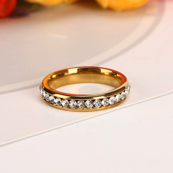 Stainless Steel Geometric Polished Single Row Inlay Ring For Men And Women Unisex Original Design Fashion Band