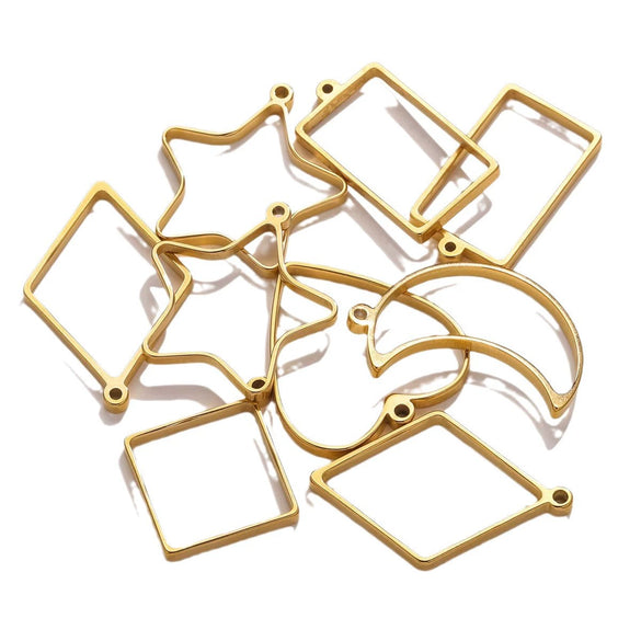 Stainless Steel Geometric Polygon Cut Out Frame Pendant Diy Handmade Jewelry Accessories With Electroplating