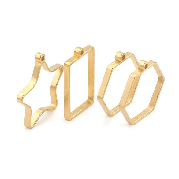 Stainless Steel Geometric Polygon Cut Out Frame Pendant Diy Handmade Jewelry Accessories With Electroplating