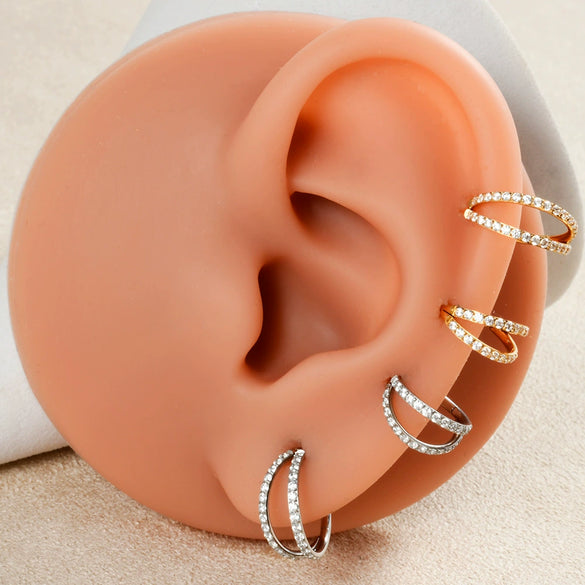 Stainless Steel Geometric Precision Inlaid Zircon Nose Ring And Ear Bone Cartilage Helix Earrings With Electroplating