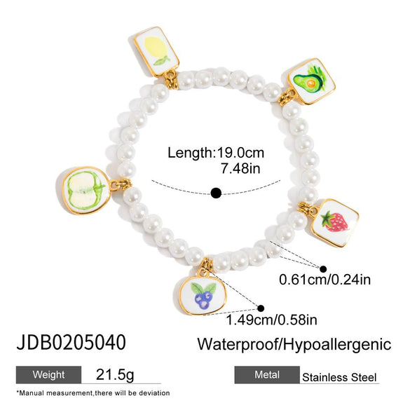 Stainless Steel Geometric Printed Cherry Bracelet With Electroplating