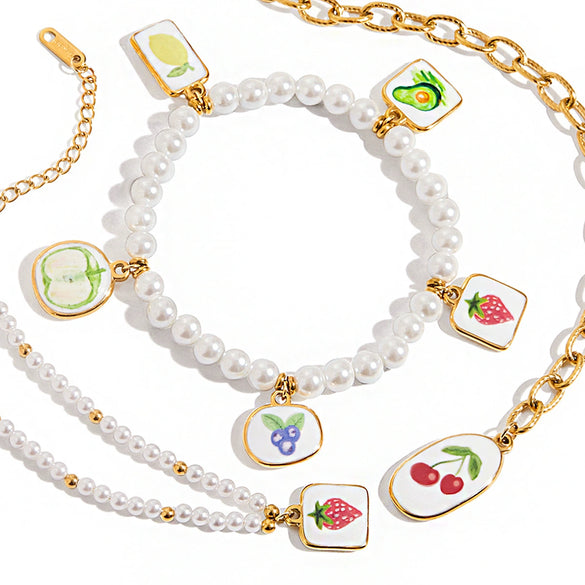 Stainless Steel Geometric Printed Cherry Bracelet With Electroplating