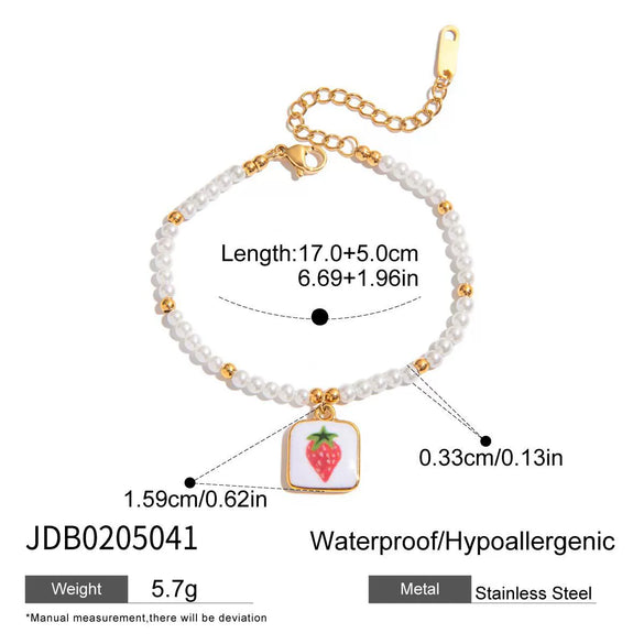 Stainless Steel Geometric Printed Cherry Bracelet With Electroplating