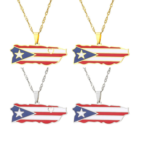 Stainless Steel Geometric Puerto Rico Map Dripping Oil Necklace Water Wave Chain Women's Accessories