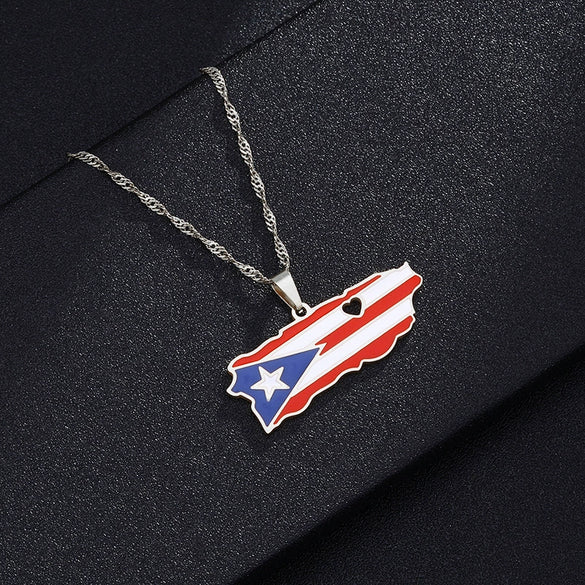 Stainless Steel Geometric Puerto Rico Map Dripping Oil Necklace Water Wave Chain Women's Accessories