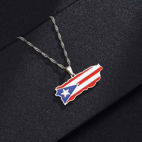 Stainless Steel Geometric Puerto Rico Map Dripping Oil Necklace Water Wave Chain Women's Accessories