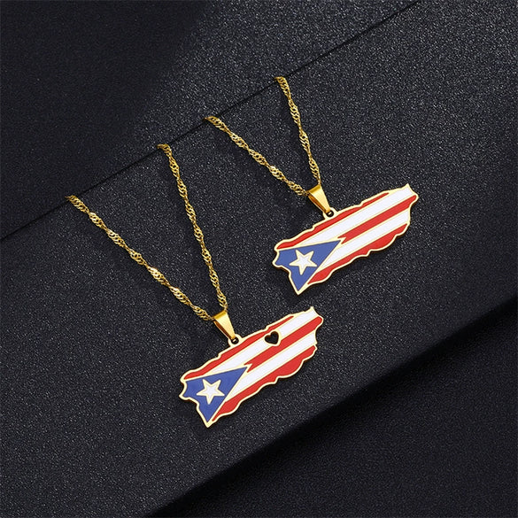Stainless Steel Geometric Puerto Rico Map Dripping Oil Necklace Water Wave Chain Women's Accessories