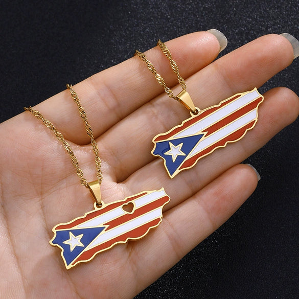 Stainless Steel Geometric Puerto Rico Map Dripping Oil Necklace Water Wave Chain Women's Accessories