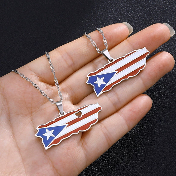 Stainless Steel Geometric Puerto Rico Map Dripping Oil Necklace Water Wave Chain Women's Accessories