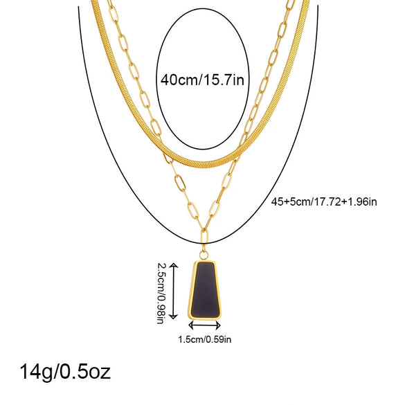Stainless Steel Geometric Quadrilateral Pendant Jewelry Set With Electroplating And Snake Bone Chain Highend Cold Retro Style