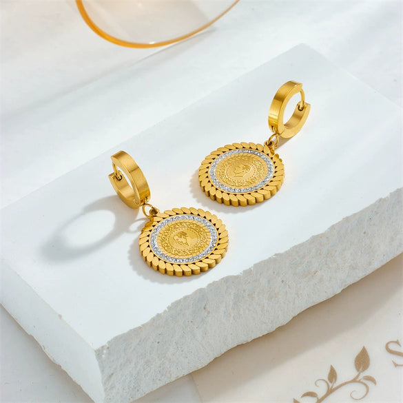 Stainless Steel Geometric Retro Earrings With Electroplating Treatment