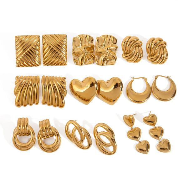 Stainless Steel Geometric Retro Exaggerated Women's Earrings With Electroplating Design