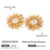 Stainless Steel Geometric Retro Golden Sunflower Hollow Earrings For Women With Electroplating