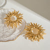 Stainless Steel Geometric Retro Golden Sunflower Hollow Earrings For Women With Electroplating