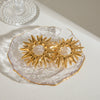 Stainless Steel Geometric Retro Golden Sunflower Hollow Earrings For Women With Electroplating