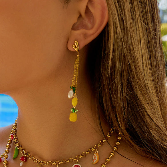 Stainless Steel Geometric Retro Minimalist Pineapple Tassel Freshwater Pearl Women's Earrings