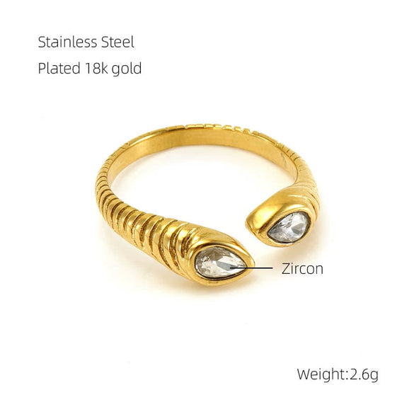 316L Stainless Steel Geometric Retro Opening Inlay Electroplated Women's Ring