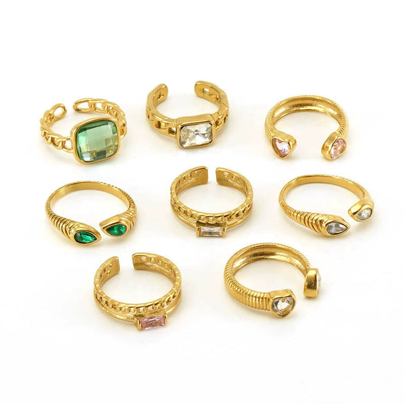 316L Stainless Steel Geometric Retro Opening Inlay Electroplated Women's Ring