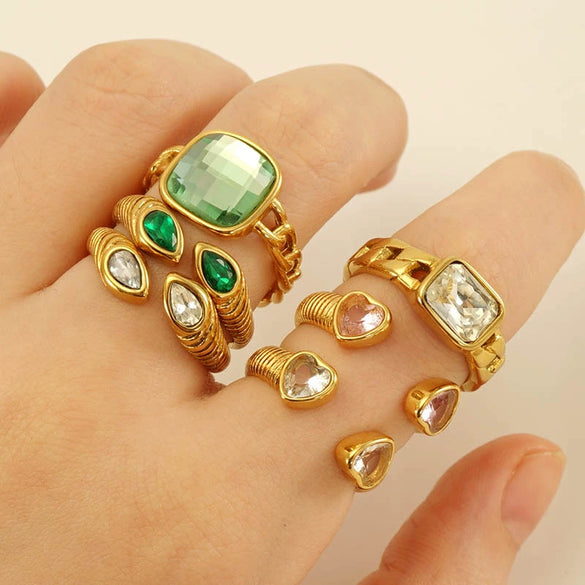 316L Stainless Steel Geometric Retro Opening Inlay Electroplated Women's Ring