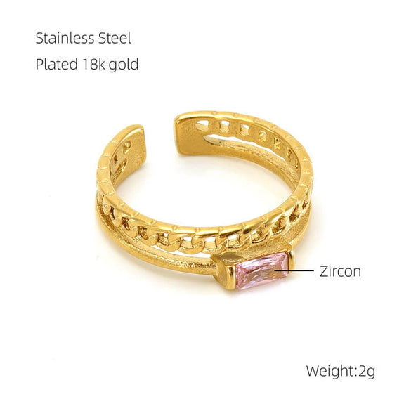 316L Stainless Steel Geometric Retro Opening Inlay Electroplated Women's Ring