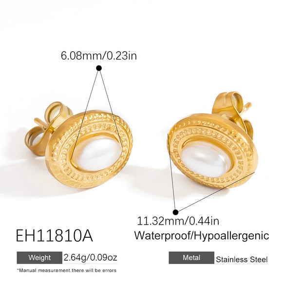 Stainless Steel Geometric Retro Style Earrings With Natural Stone