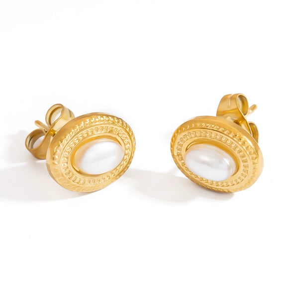 Stainless Steel Geometric Retro Style Earrings With Natural Stone