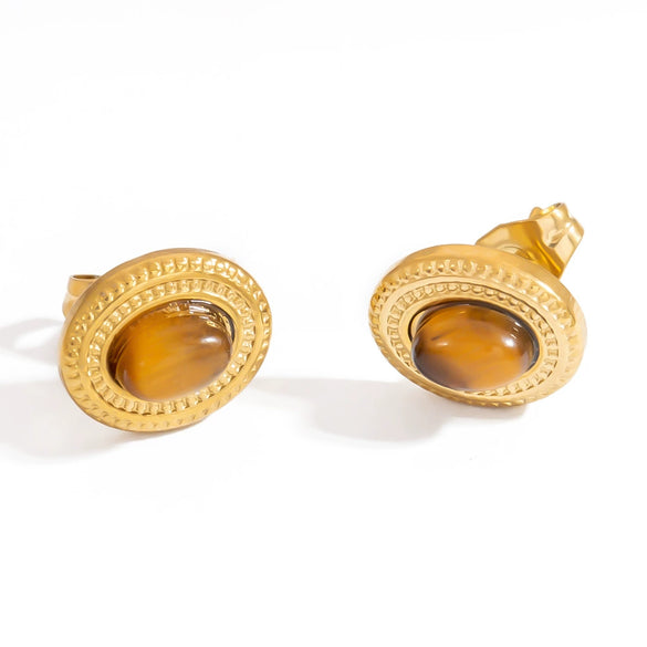 Stainless Steel Geometric Retro Style Earrings With Natural Stone