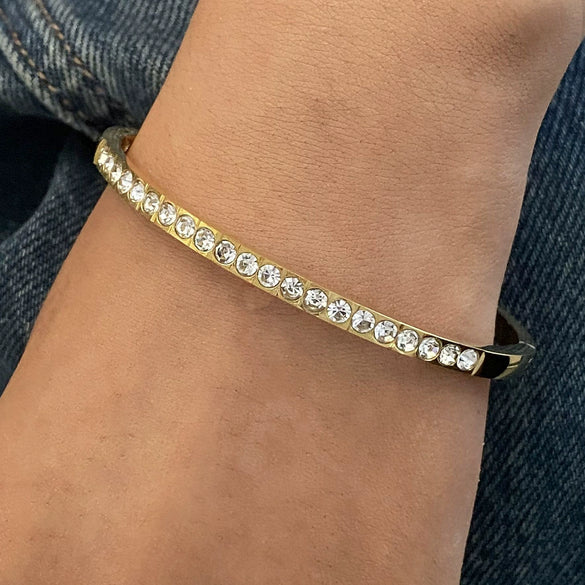 Stainless Steel Geometric Rhinestone Buckle Bracelet Electroplated