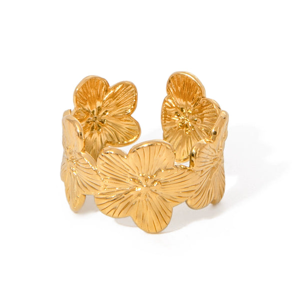 Stainless Steel Geometric Rib Flower Opening Bracelet Electroplated For Women Retro Style Jewelry